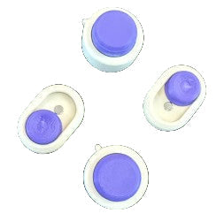 Snappy™ Hidden Gem Clicker in bone-white with lavender buttons shown in four angles. A magnetic stress relief toy from Snappy Styles.